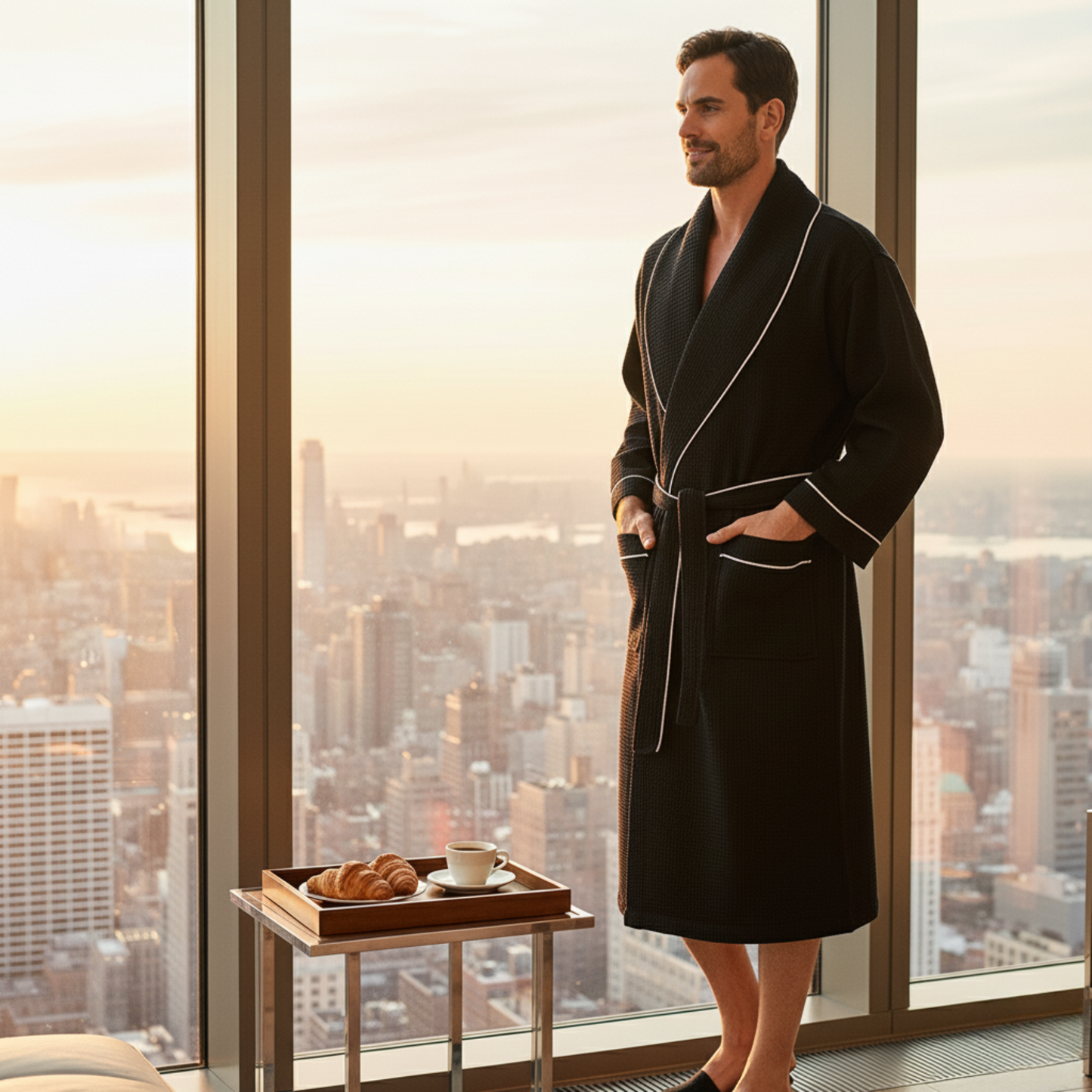 The Waffle Piping Robe — Men's Spa Collection