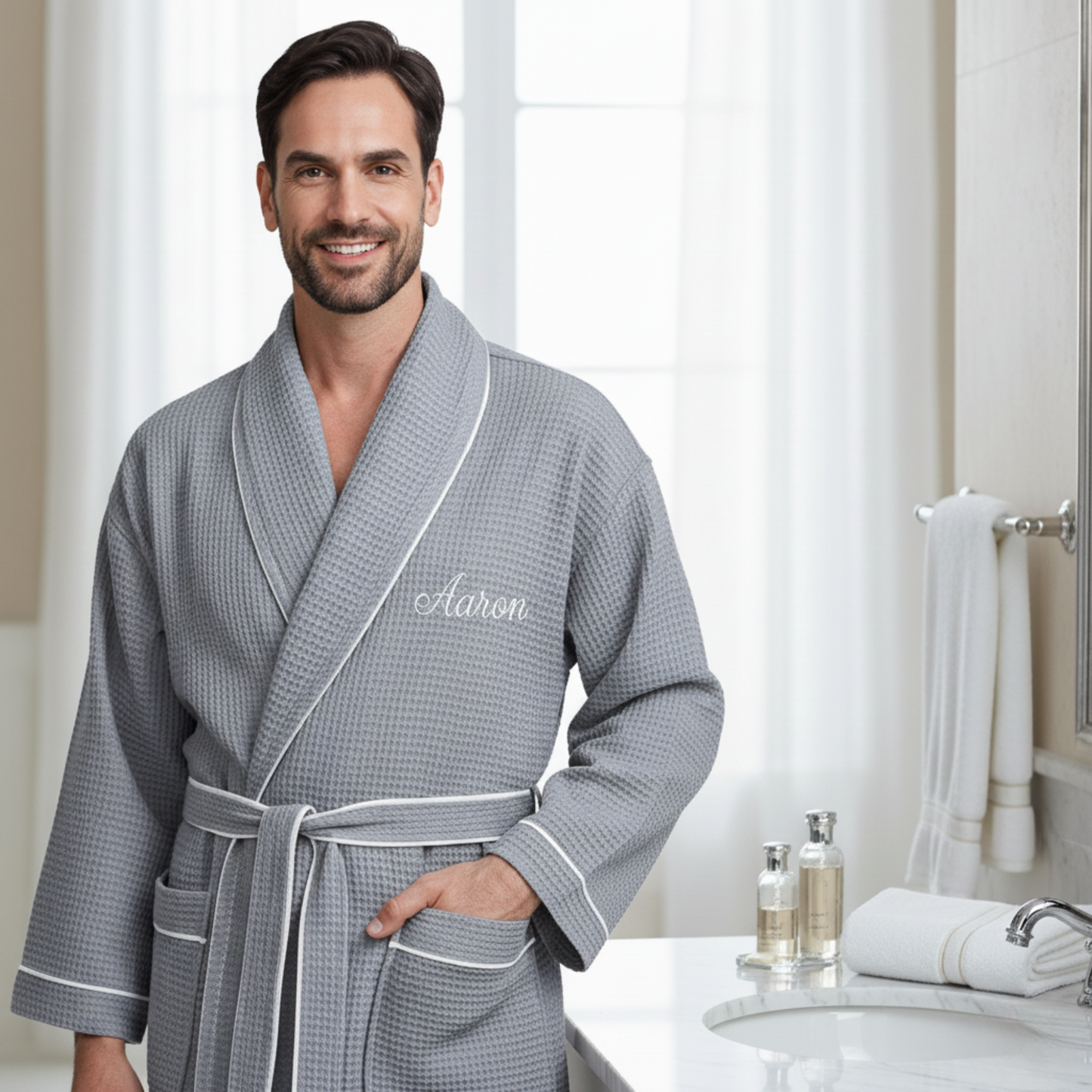 The Waffle Piping Robe — Men's Spa Collection