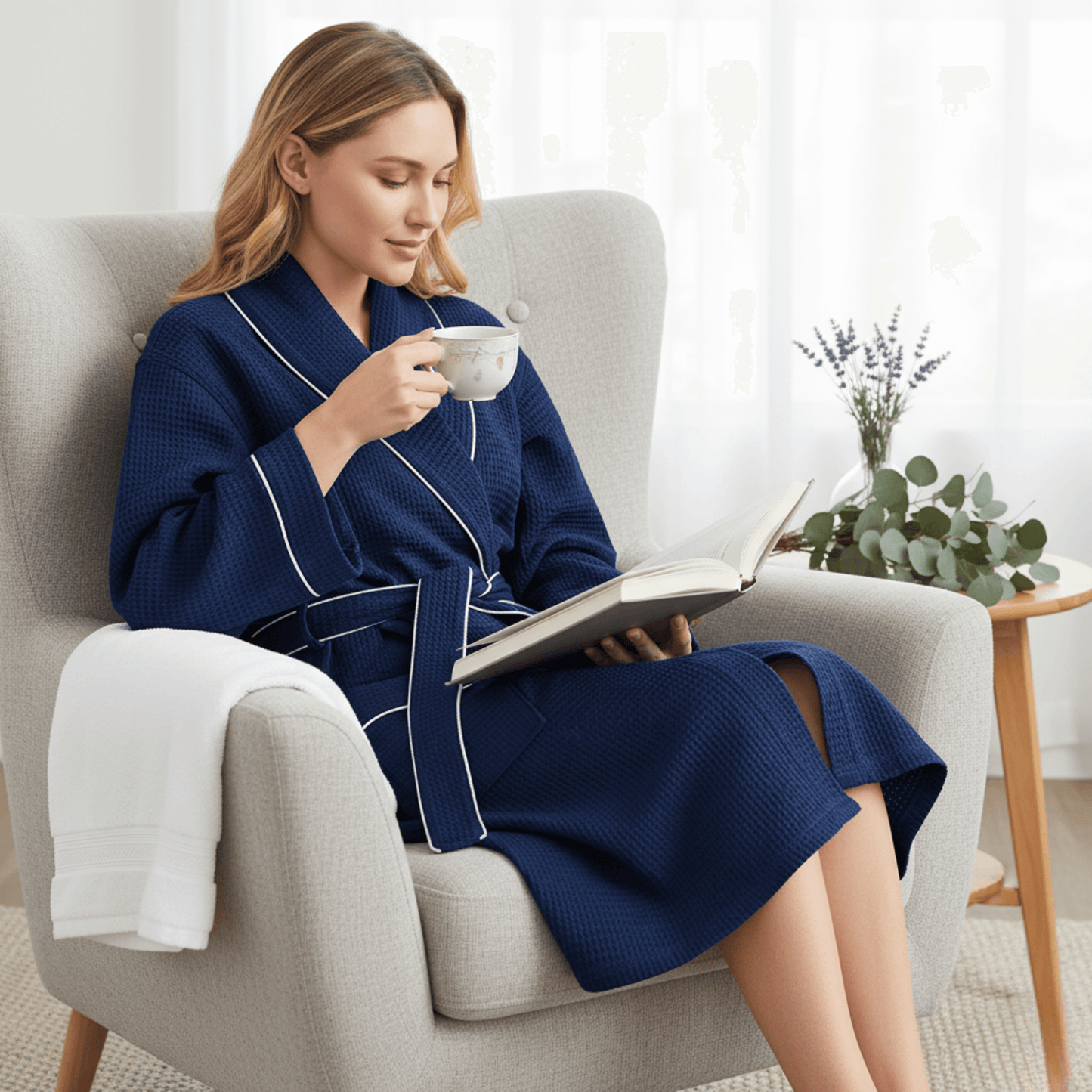 The Knee-Length Waffle Robe — Women's Spa Collection
