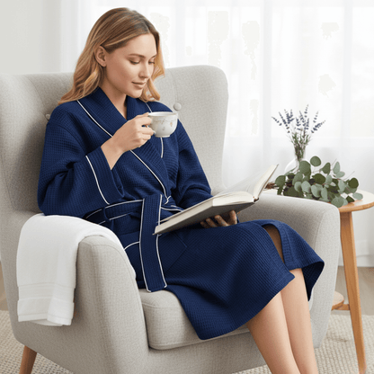 The Knee-Length Waffle Robe — Women's Spa Collection